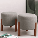 Kit 2 Puff Banqueta Linho Quarto Sala Pés De Madeira