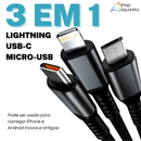 Cabo Carregador Turbo 100W 3 em 1 (Tipo C, Micro-USB e Lightning) - Altomex AL-454-3IN1