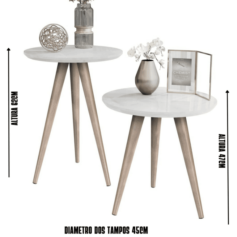 Mesinhas Lateral Redonda Sala Pé Palito Retrô