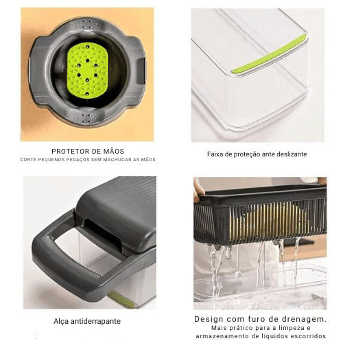 Multifuncional para Legumes e Frutas, fatiador com Funções de Fatiar e Ralar, 16 em 1