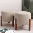 Kit 2 Puff Banqueta Linho Quarto Sala Pés De Madeira