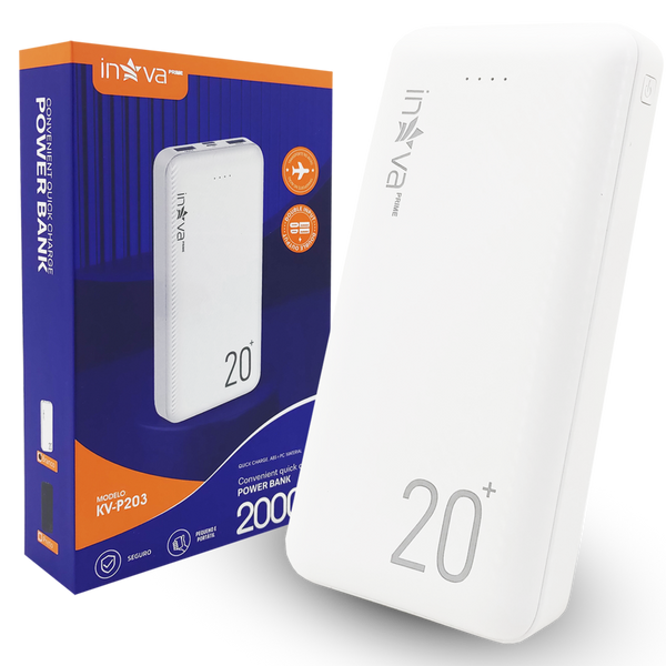 Carregador Portátil Power Bank 20000mAh 2 Portas USB Branco - Inova KV-P203