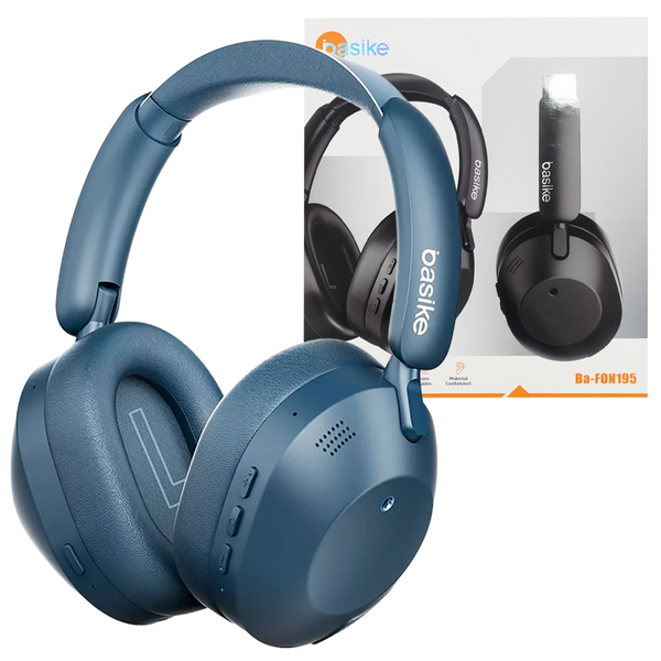 Fone de Ouvido Bluetooth Sem Fio ANC Cancelamento de Ruído Azul - Basike BAFON-195