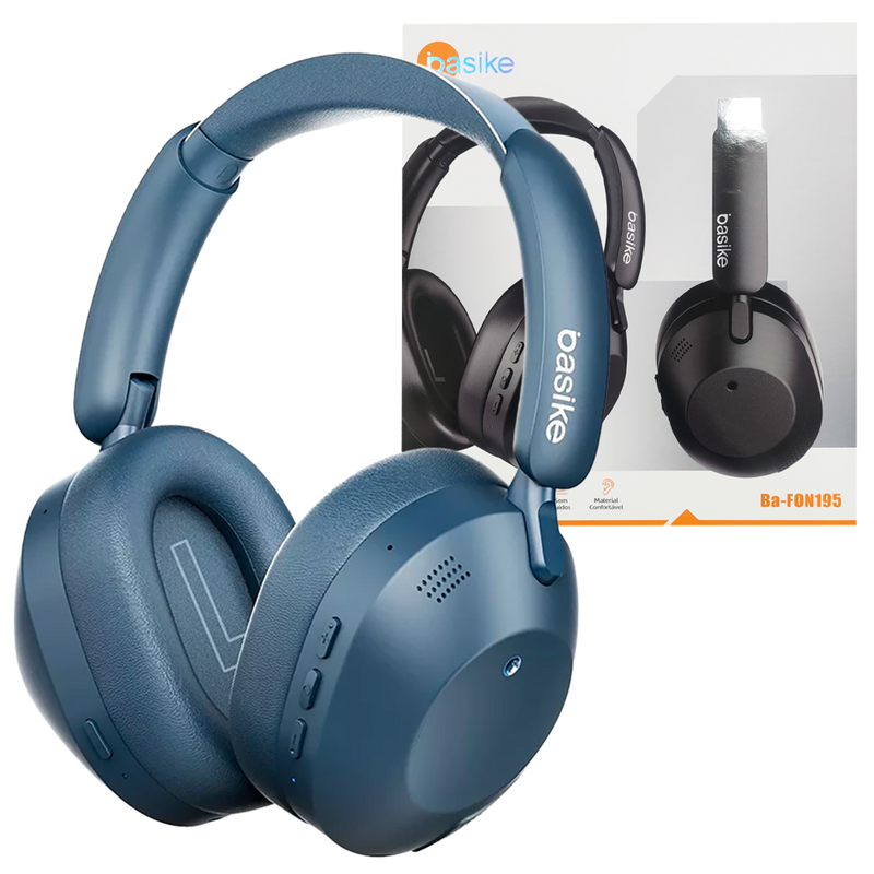 Fone de Ouvido Bluetooth Sem Fio ANC Cancelamento de Ruído Azul - Basike BAFON-195