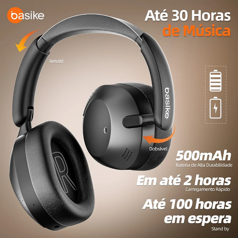 Fone de Ouvido Bluetooth Sem Fio ANC Cancelamento de Ruído Azul - Basike BAFON-195