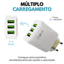 Fonte Carregador Rápido 5.1A 3 Portas USB Branca - Inova CAR-9916F