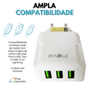 Fonte Carregador Rápido 5.1A 3 Portas USB Branca - Inova CAR-9916F