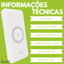Carregador Portátil Power Bank 10000mAh Por Indução (Aproximação) Branco - Inova KV-96946