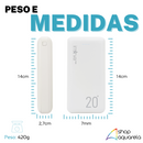 Carregador Portátil Power Bank 20000mAh 2 Portas USB Branco - Inova KV-P203