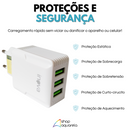 Fonte Carregador Rápido 5.1A 3 Portas USB Branca - Inova CAR-9916F