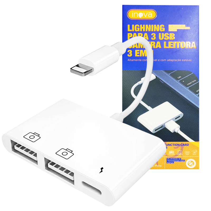 Cabo Adaptador OTG 2 USB + Lightning para iPhone - Inova ZJT-30100