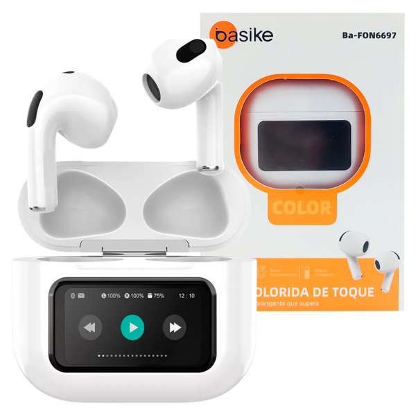 Fone de Ouvido Bluetooth Sem Fio TWS Auricular com Tela Touch - Basike BAFON-6697