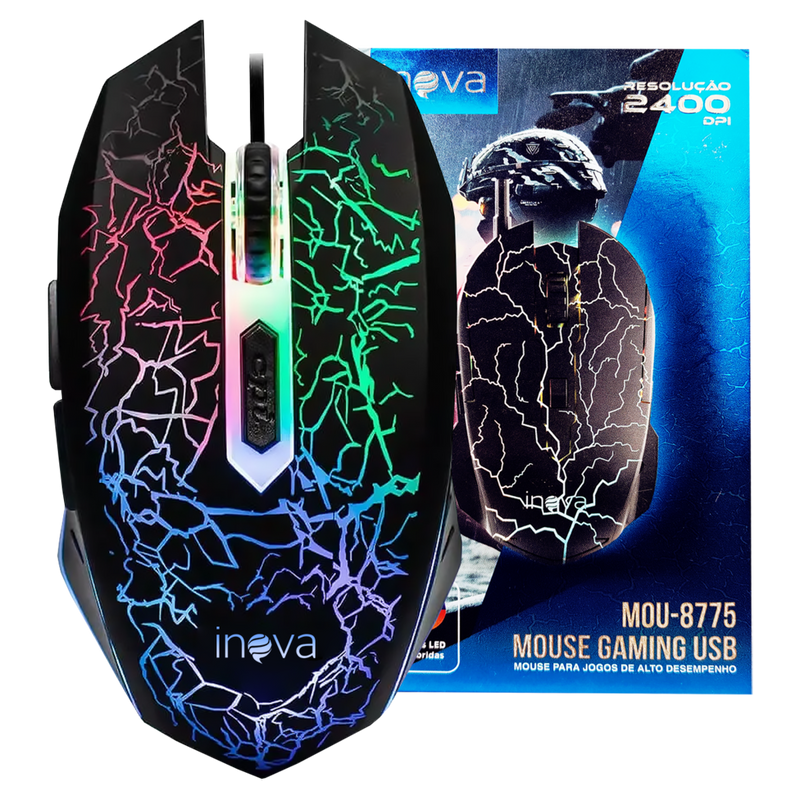 Mouse Gamer Com Fio USB 2400DPI LED 6 Botões para Jogos - Inova MOU-8775