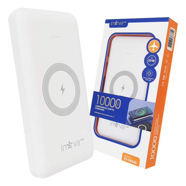 Carregador Portátil Power Bank 10000mAh Por Indução (Aproximação) Branco - Inova KV-96946