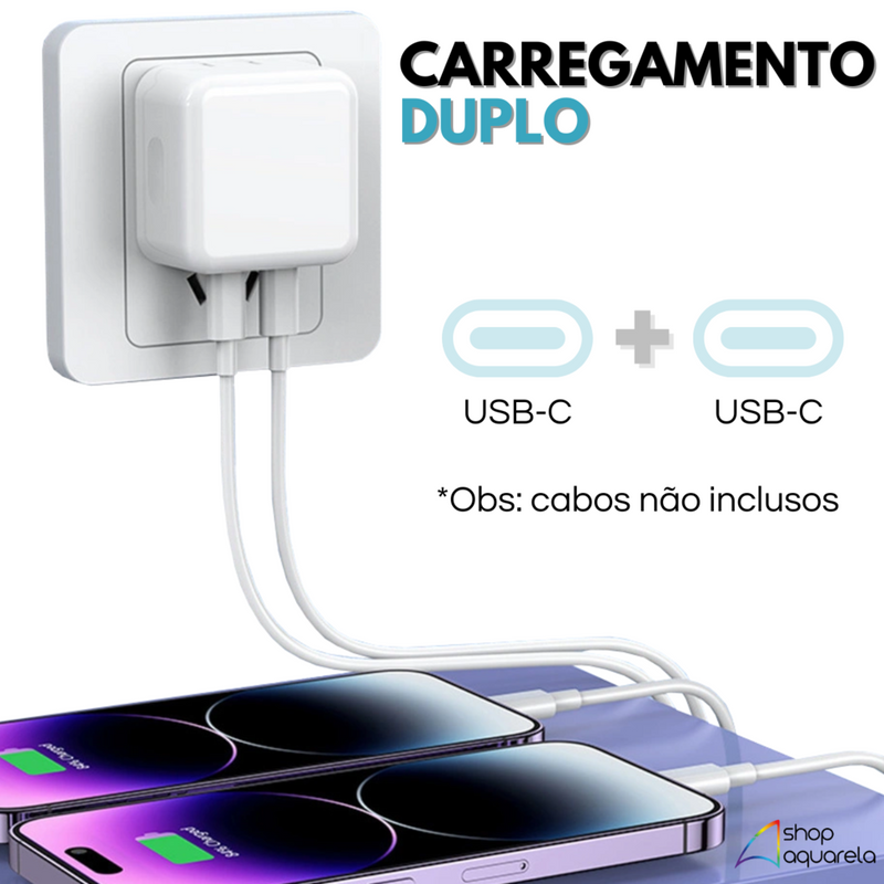 Fonte Carregador Rápido 40W Turbo 2 Saídas USB-C Tipo C - Altomex AL-8209