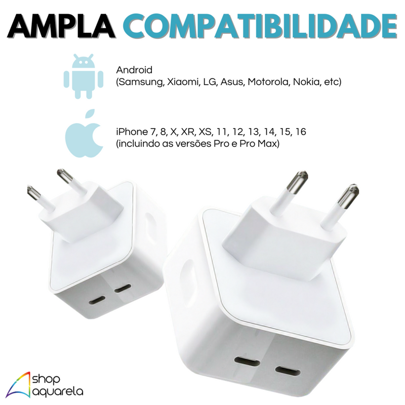 Fonte Carregador Rápido 40W Turbo 2 Saídas USB-C Tipo C - Altomex AL-8209