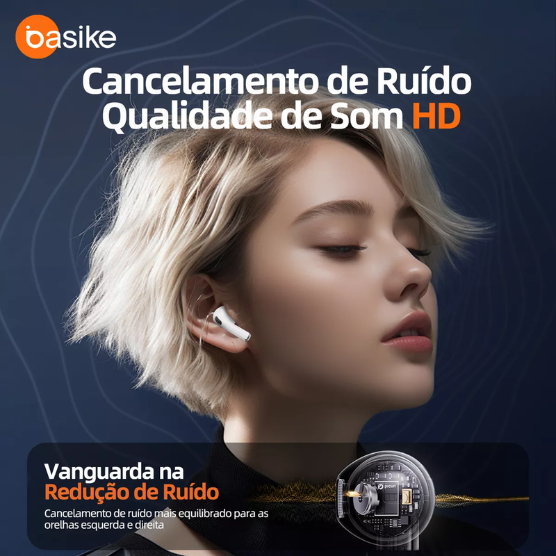 Fone de Ouvido Bluetooth Sem Fio TWS Auricular com Tela Touch - Basike BAFON-6697