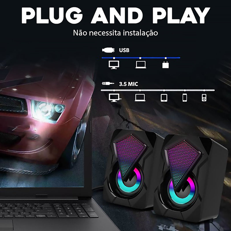 Caixa de Som LED Com Fio USB para Computador PC Notebook - Kapbom KA-RO800