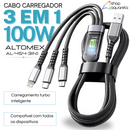 Cabo Carregador Turbo 100W 3 em 1 (Tipo C, Micro-USB e Lightning) - Altomex AL-454-3IN1