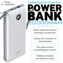 Carregador Portátil Power Bank 20000mAh com 3 Cabos (Lightning, Micro-USB e USB-C) Branco - Inova KV-P204