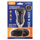 Carregador Veicular Turbo 45W 2 Saídas + Cabo para iPhone Preto - Inova CAR-3224A