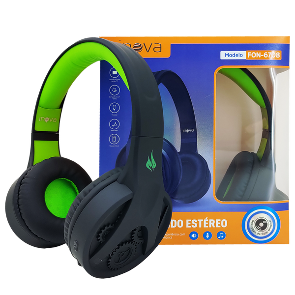 Fone de Ouvido Bluetooth Sem Fio Anti-Ruído Verde - Inova FON-6708