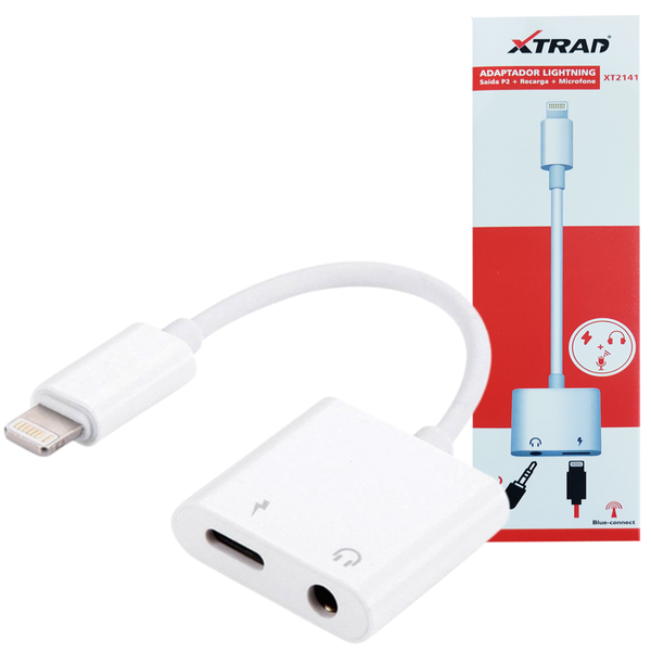 Adaptador Duplo Carregador e Áudio Lightning/P2 para iPhone - Xtrad XT-2141