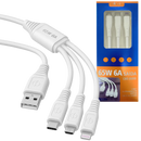 Cabo Carregador 65W Turbo 3 em 1 (USB-C, Micro-USB e Lightning) - Inova CBO-20010