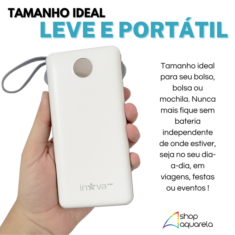 Carregador Portátil Power Bank 20000mAh com 3 Cabos (Lightning, Micro-USB e USB-C) Branco - Inova KV-P204