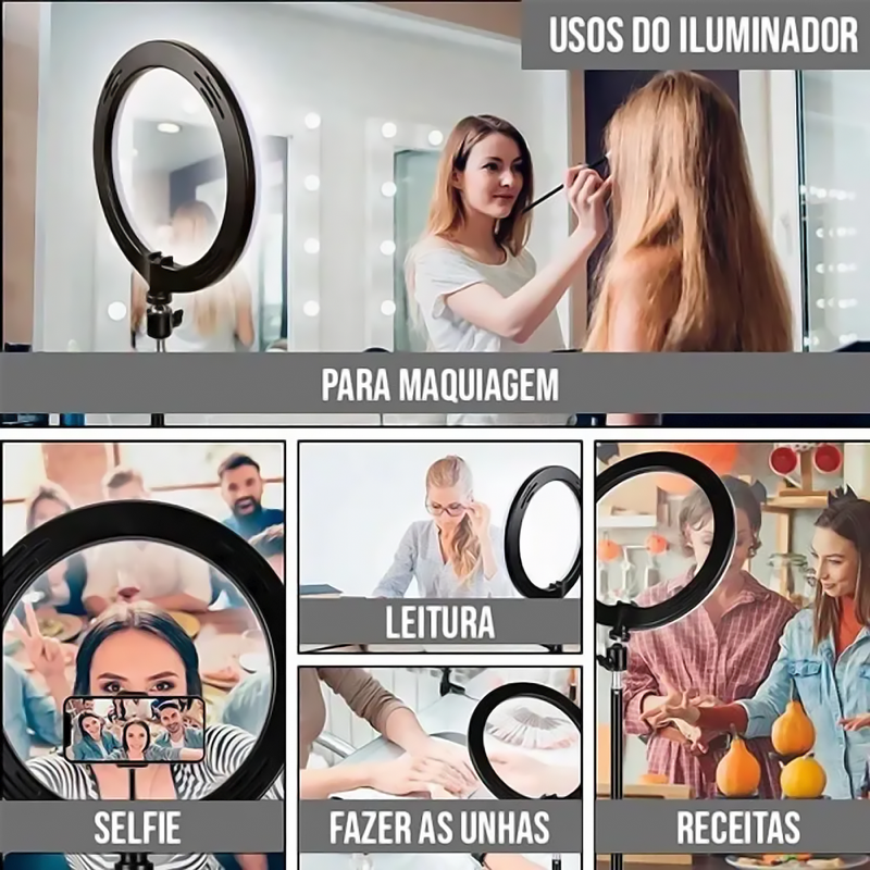 Ring Light LED 12 Polegadas + Tripé 2,1 Metros com Suporte de Celular - 9H A1201