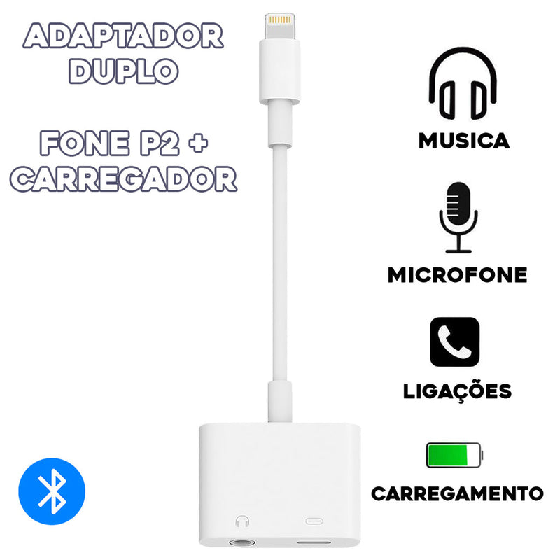 Adaptador Duplo Carregador e Áudio Lightning/P2 para iPhone - Xtrad XT-2141