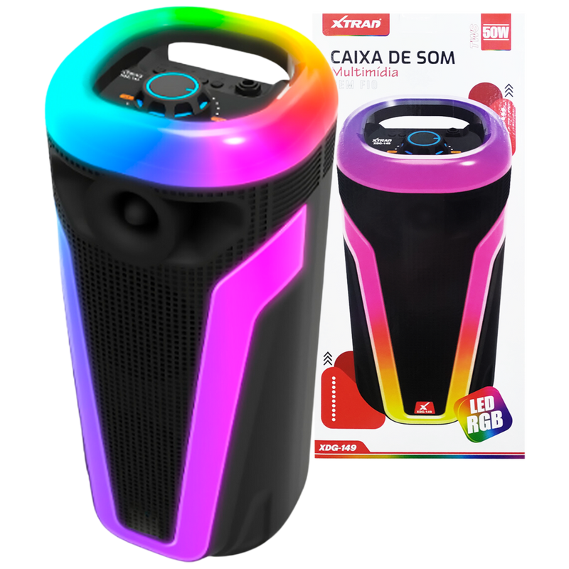 Caixa de Som Amplificador Bluetooth Grande LED 50W - Xtrad XDG-149